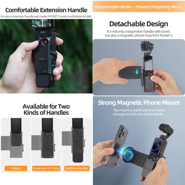 Soporte Adaptador de expansión magnético, para teleprompter, mango de extensión para DJI Osmo Pocket 3 (negro) — imagen 4