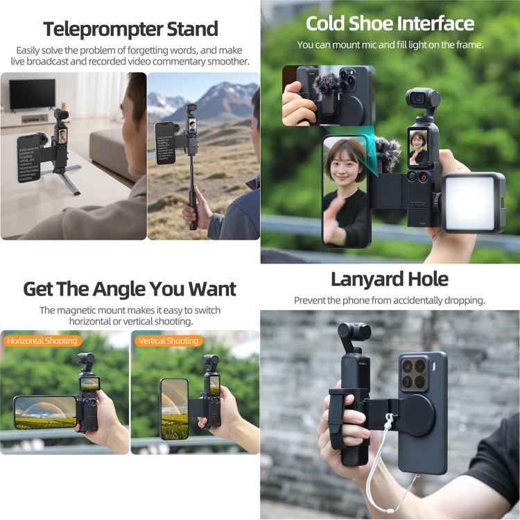 Soporte Adaptador de expansión magnético, para teleprompter, mango de extensión para DJI Osmo Pocket 3 (negro) — imagen 5