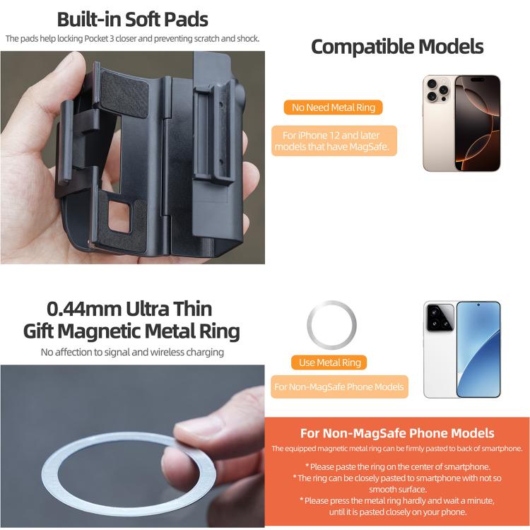 Soporte Adaptador de expansión magnético, para teleprompter, mango de extensión para DJI Osmo Pocket 3 (negro) — imagen 7
