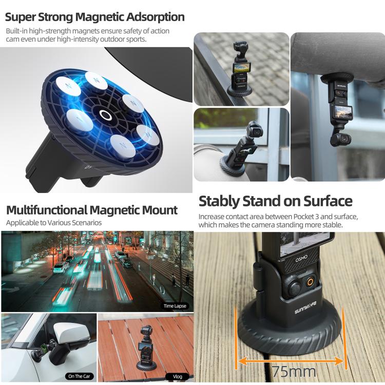 Soporte de sobremesa con base magnética Sunnylife para DJI Osmo Pocket 3 (negro) — imagen 4