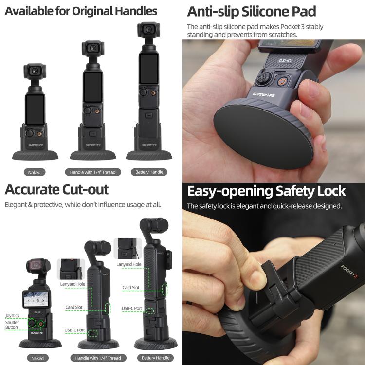 Soporte de sobremesa con base magnética Sunnylife para DJI Osmo Pocket 3 (negro) — imagen 5