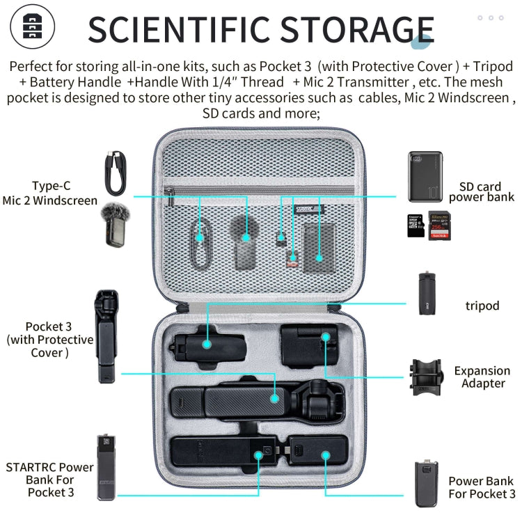Estuche de transporte STARTRC Caja de almacenamiento portátil de PU para DJI Osmo Pocket 3 (gris) — imagen 3