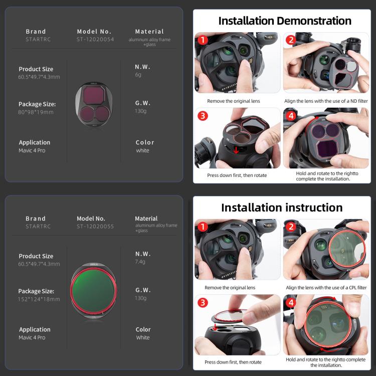 Kit de filtros de lente STARTRC 4 en 1 CPL ND8 ND32 ND64 para DJI Mavic 4 Pro — imagen 16