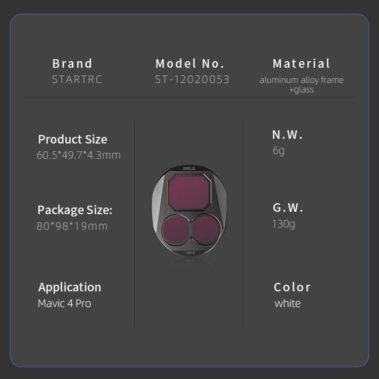 Kit de filtros de lente STARTRC 4 en 1 ND8, ND16, ND32 y ND64 para DJI Mavic 4 Pro — imagen 14