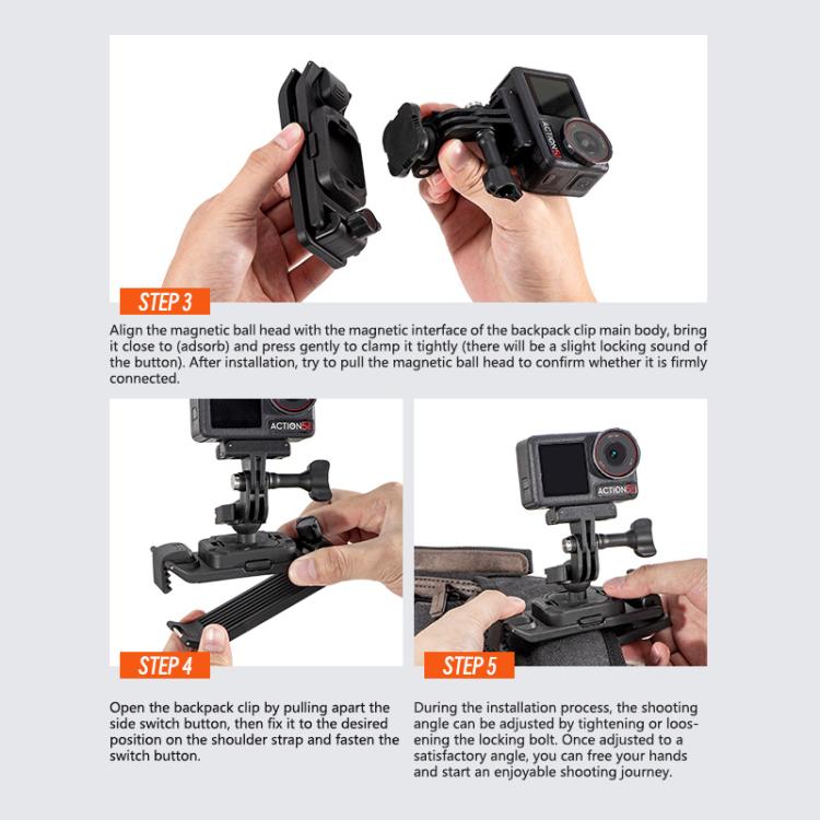 Soporte magnético para mochila STARTRC para cámaras de acción /GoPro para DJI Osmo 360 (negro) — imagen 16