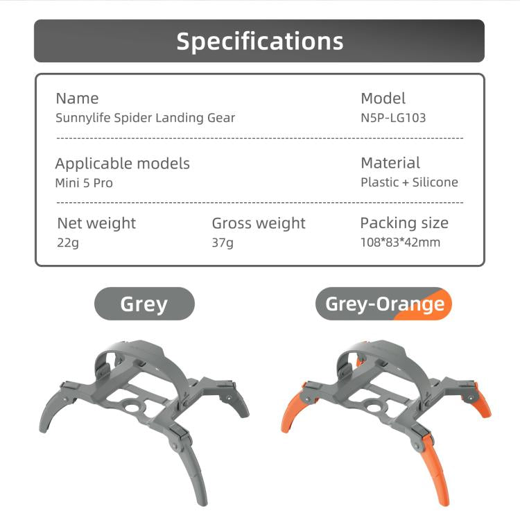 Soporte Extensiones de para tren de aterrizaje elevado Sunnylife, protector de patas para DJI Mini 5 Pro (gris) — imagen 4