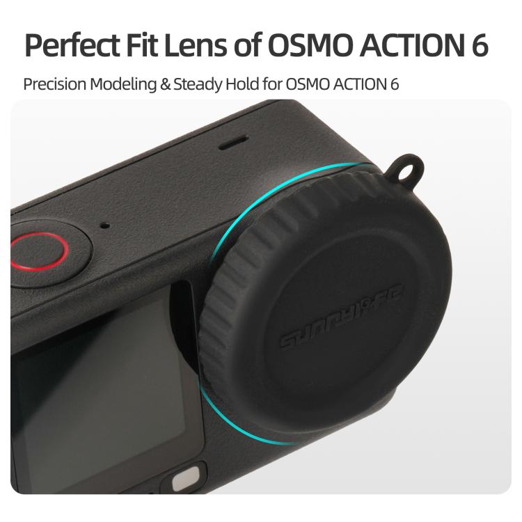 Funda protectora de silicona antiarañazos para lente de cámara Sunnylife para DJI Osmo Action 6 (negra) — imagen 5