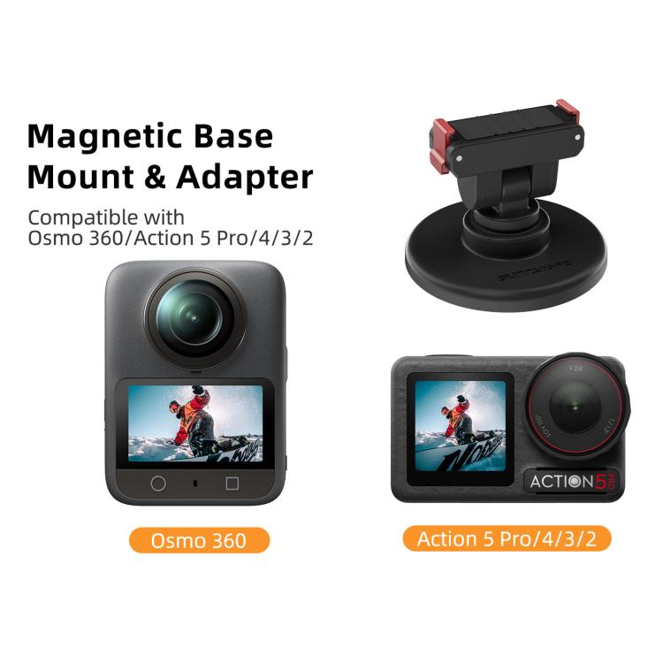 Base magnética de liberación rápida Sunnylife con inclinación ajustable de 1/4" a 180° para DJI Osmo 360 (negro) — imagen 4