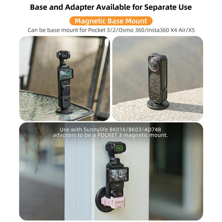Base magnética de liberación rápida Sunnylife con inclinación ajustable de 1/4" a 180° para DJI Osmo 360 (negro) — imagen 9