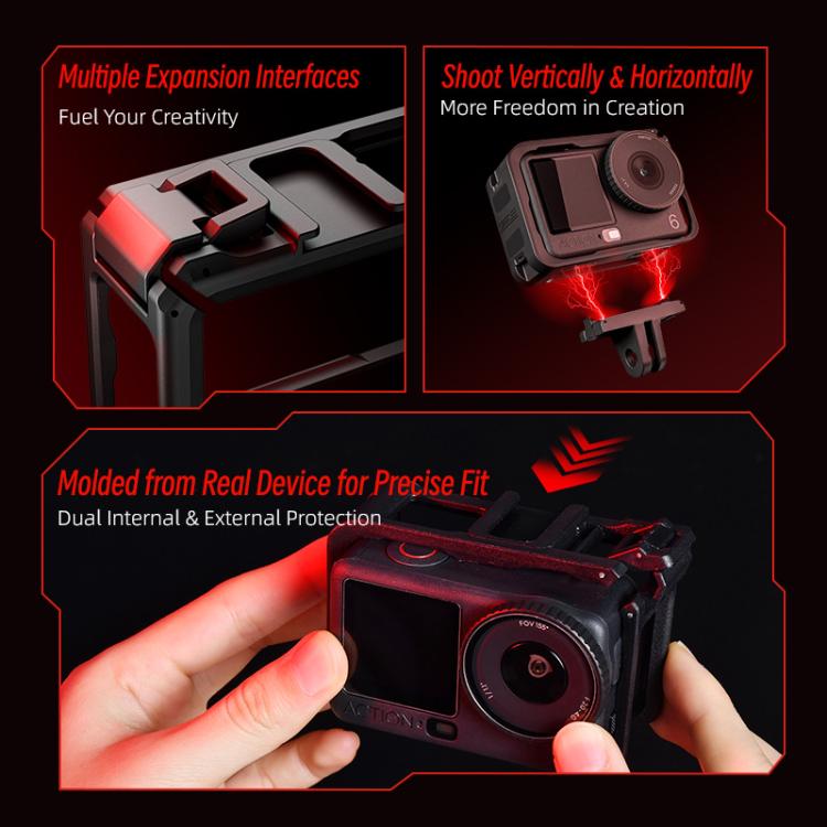 Marco adaptador de expansión vertical-horizontal con zapata fría para DJI Osmo Action 6 (negro) — imagen 10