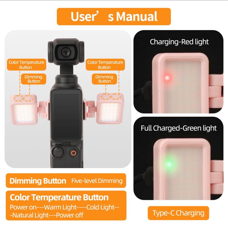 Luz de video LED ajustable Sunnylife, luz de relleno portátil tricolor regulable de liberación rápida para DJI Osmo Pocket 3…