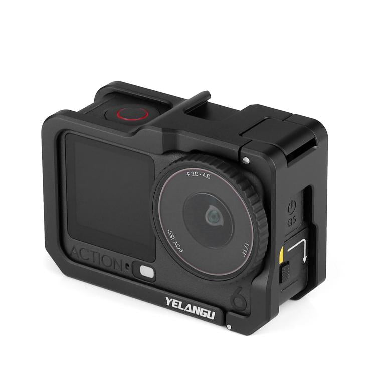 Marco de jaula de metal para cámara YELANGU con zapata fría para DJI Osmo Action 6 (negro)