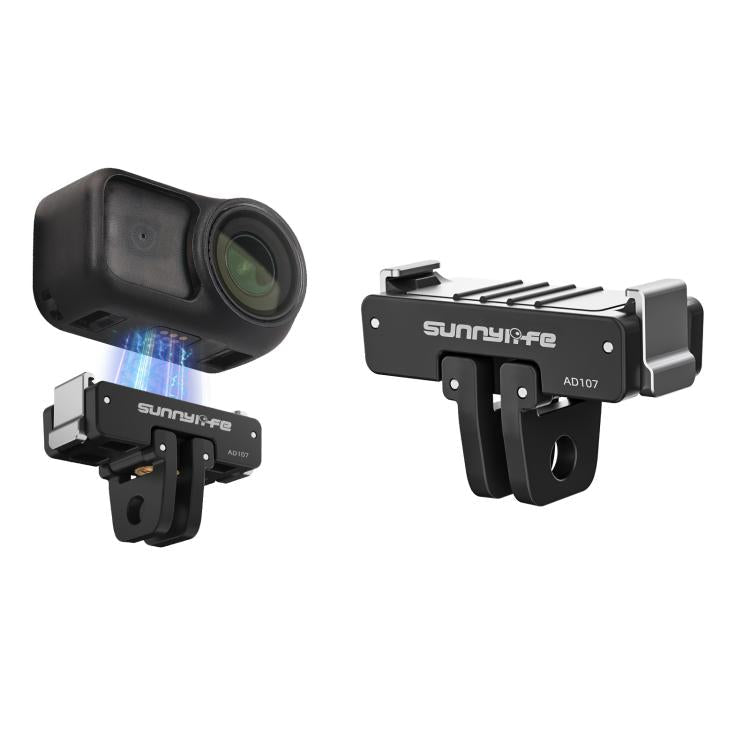 Soporte magnético bidireccional Sunnylife de liberación rápida con tornillo de 1/4", adaptador plegable de 2 puntas (negro)