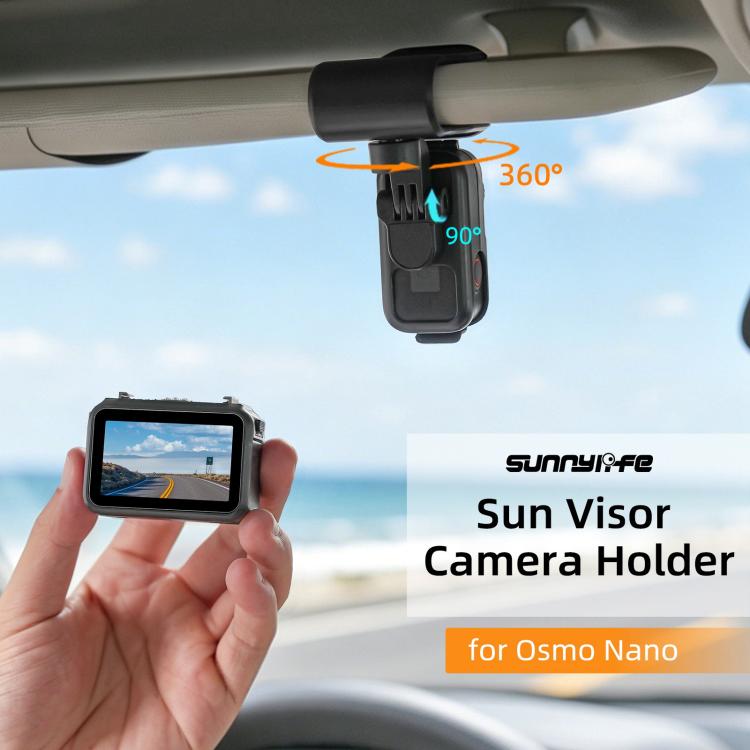Soporte para cámara de acción con montaje en parasol para auto Osmo Nano Sunnylife, giratorio 360° e inclinable 90° (negro)……