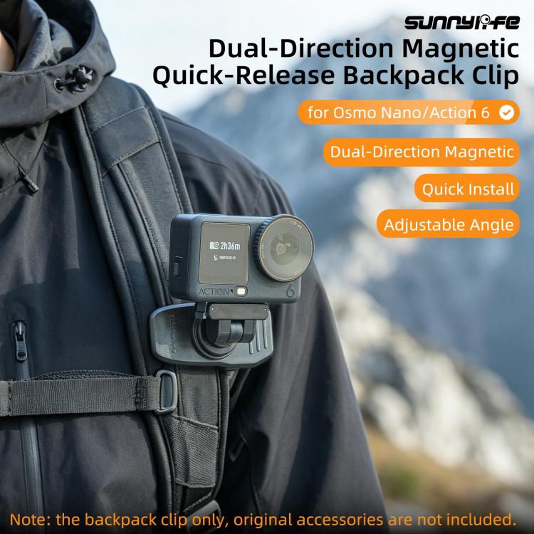 Clip magnético de liberación rápida Sunnylife para mochila, abrazadera ajustable para cámara de acción, montaje vertical-hor…