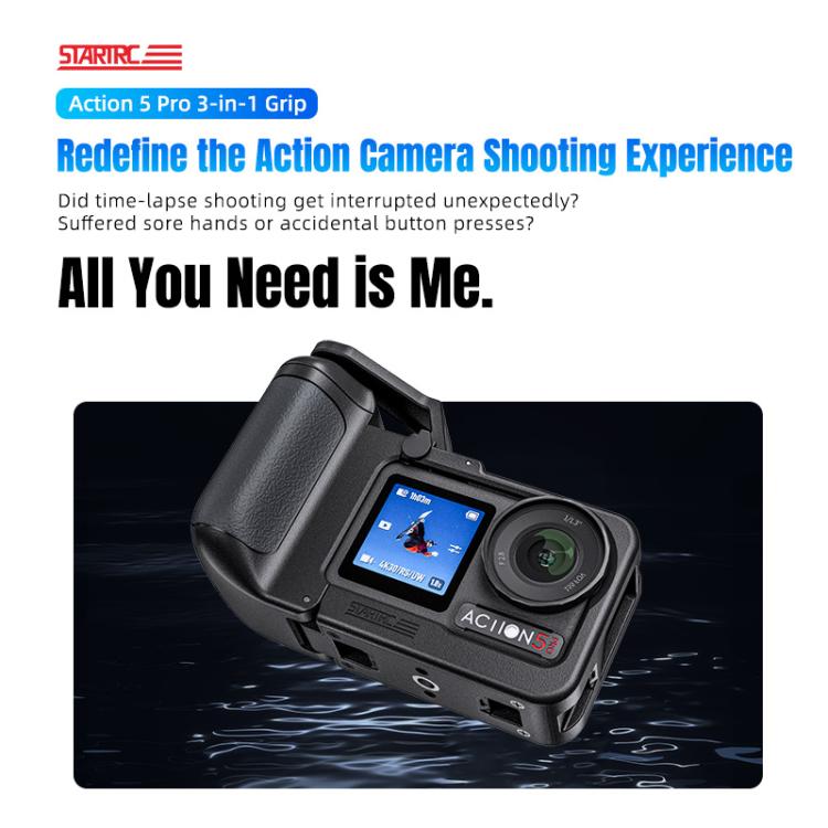 Kit de jaula con empuñadura de expansión STARTRC 3 en 1 para DJI Osmo Action 5 (negro) — imagen 6