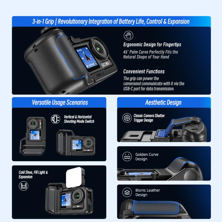 Kit de jaula con empuñadura de expansión STARTRC 3 en 1 para DJI Osmo Action 5 (negro) — imagen 9