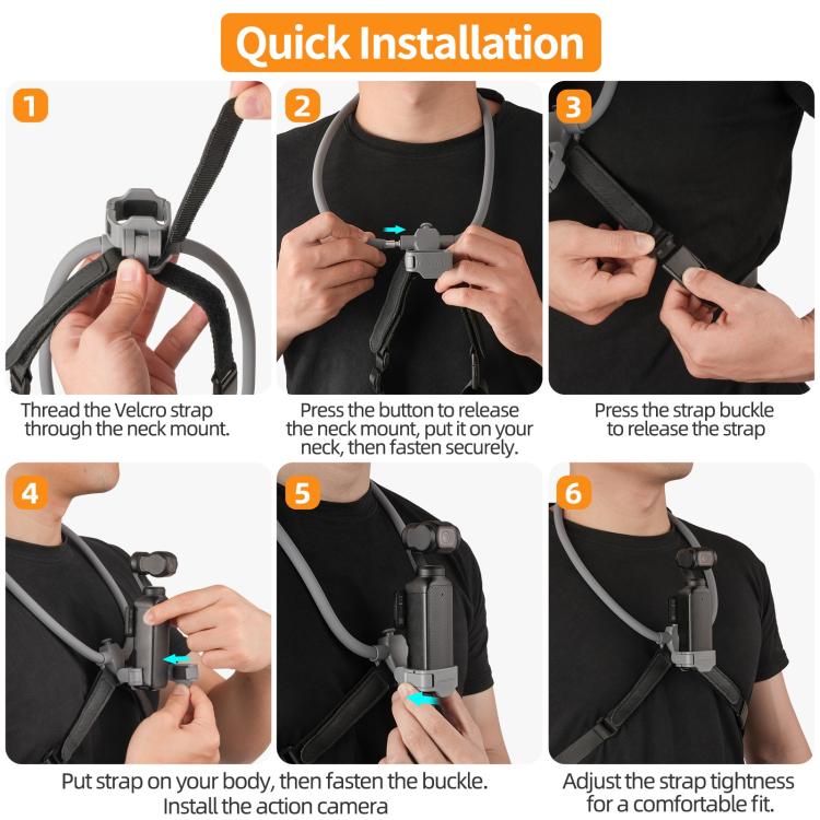 Soporte ajustable para cuello Sunnylife, ideal para vídeos POV, vlogs y selfies, con correa para el cuerpo para DJI Osmo Poc…