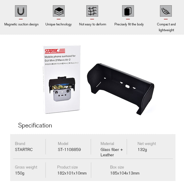Placa StarTRC 1108859 Control remoto plegable dedicado antirreflectante de sombrilla magnética para DJI Mini 2 (Negro) — ima…