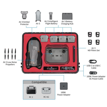 Kit RC2 / N2 STARTRC Impermeable PP Dron estuche Caja de almacenamiento para DJI Air 3 (Negro) — imagen 5
