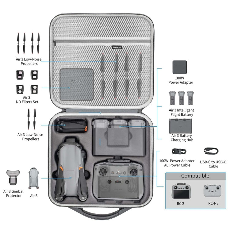 Bolsa de almacenamiento de hombro RC 2 / RC-N2 STARTRC Bolso de PU para DJI Air 3 (Gris) — imagen 5