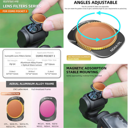 Filtro de lente de cámara Para Sunnylife, filtro: ND64 para DJI Osmo Pocket 3 — imagen 2