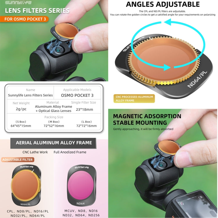 Filtro de lente de cámara Para Sunnylife, filtro: 3 en 1 ND16/64/256 para DJI Osmo Pocket 3 — imagen 2