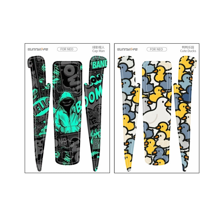 Pegatinas Combo de 2 protectoras para el cuerpo del dron (hombre con sombrero verde y patitos adorables) para DJI Neo — imag…