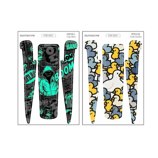 Pegatinas Combo de 2 protectoras para el cuerpo del dron (hombre con sombrero verde y patitos adorables) para DJI Neo — imag…