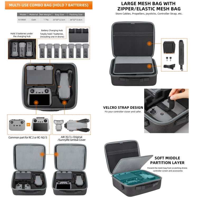 Estuche de transporte, modelo: A3-B660 Bolsa para baterías para DJI Air 3S — imagen 7