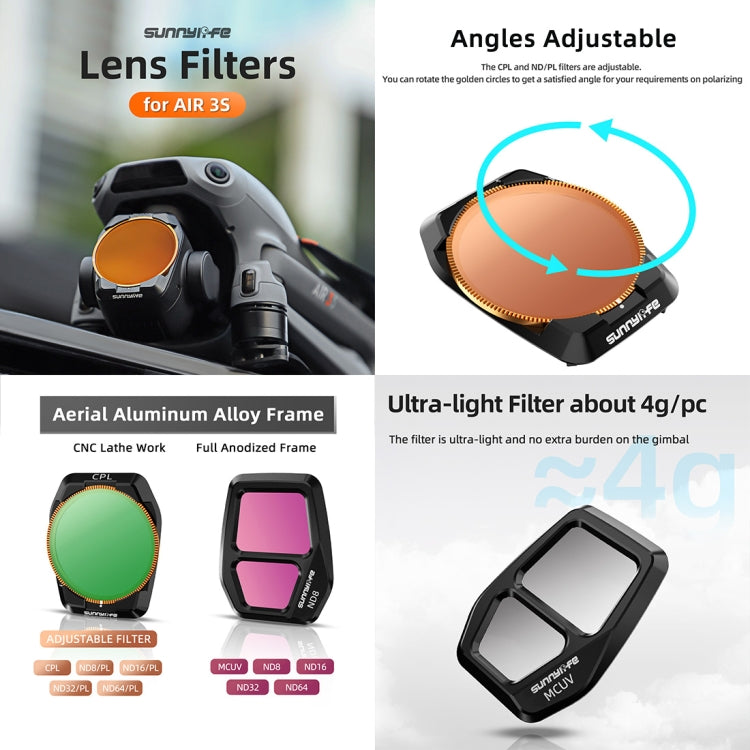 Filtro de lente para cámara Sunnylife, filtro: 6 en 1 UV CPL ND8-64 para DJI Air 3S — imagen 3