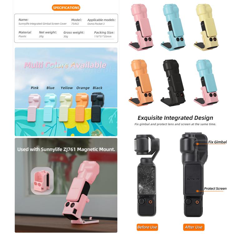 Funda protectora de pantalla para cámara Sunnylife, color rosa para DJI Osmo Pocket 3 — imagen 4