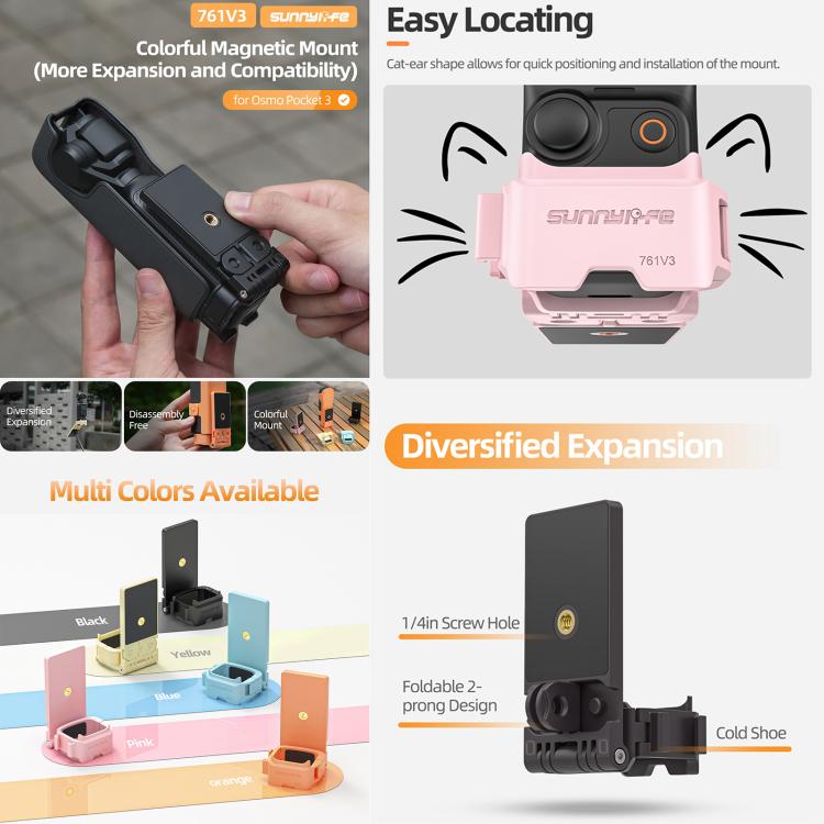 Adaptador de expansión multiinterfaz de montaje magnético para DJI Osmo Pocket 3 (amarillo) — imagen 3