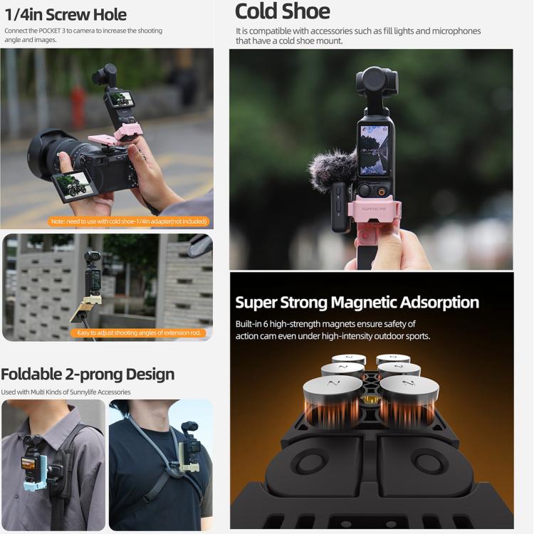 Adaptador de expansión multiinterfaz de montaje magnético para DJI Osmo Pocket 3 (negro) — imagen 4