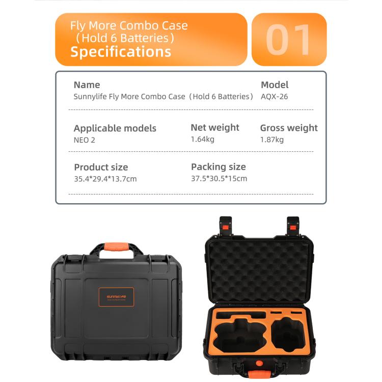 Estuche rígido de viaje impermeable y a prueba de golpes Sunnylife, Tipo: Fly More Combo para DJI Neo (Negro) — imagen 5