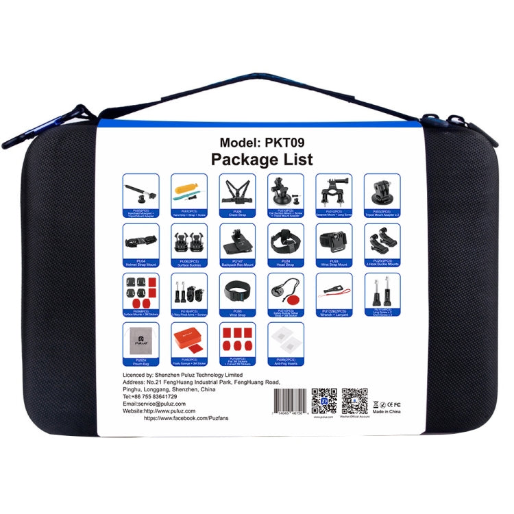Kits Accesorios PULUZ 53 en 1 combinados Total Ultimate con estuche de EVA (correa para el pecho + soporte con ventosa + bra…