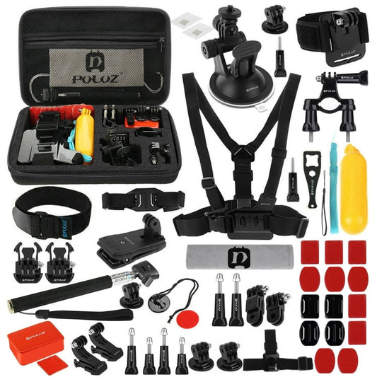Kits Accesorios PULUZ 53 en 1 combinados Total Ultimate con estuche de EVA (correa para el pecho + soporte con ventosa + bra…