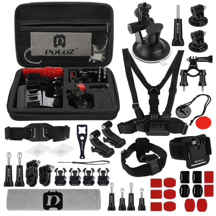 Kits combinados definitivos de accesorios PULUZ 45 en 1 con estuche de EVA (correa para el pecho + soporte con ventosa + bra…