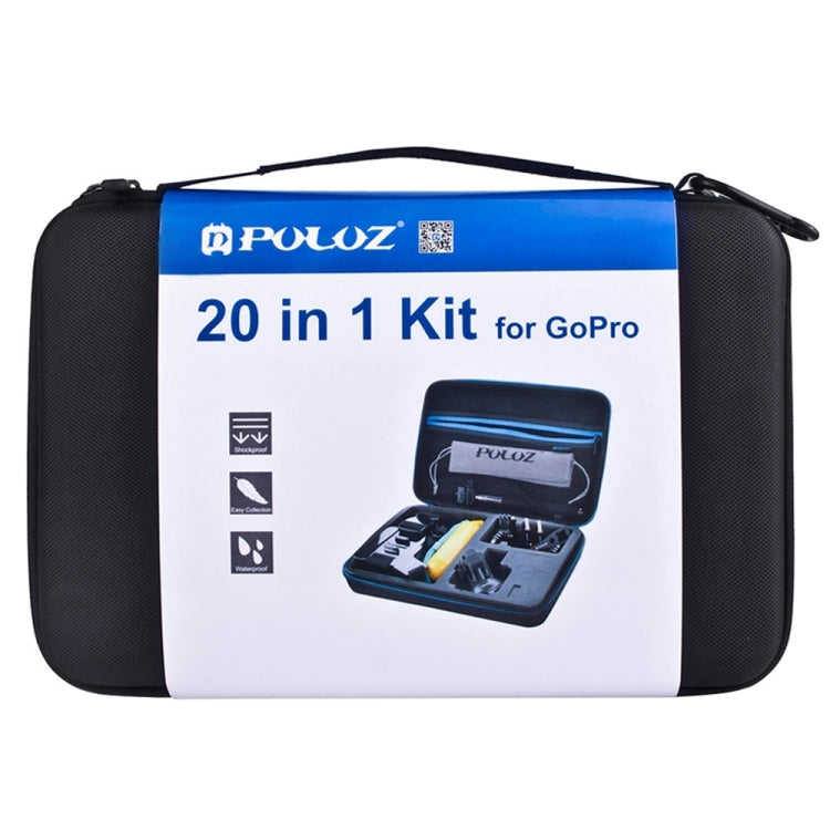 Kits combinados de accesorios PULUZ 20 en 1 con estuche EVA (correa para el pecho + correa para la cabeza + soporte con vent…