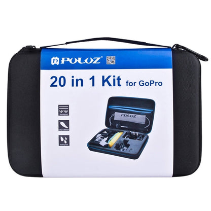 Kits combinados de accesorios PULUZ 20 en 1 con estuche EVA (correa para el pecho + correa para la cabeza + soporte con vent…