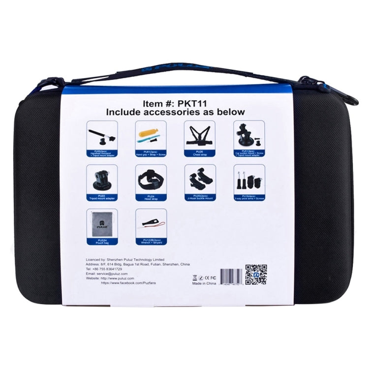 Kits combinados de accesorios PULUZ 20 en 1 con estuche EVA (correa para el pecho + correa para la cabeza + soporte con vent…