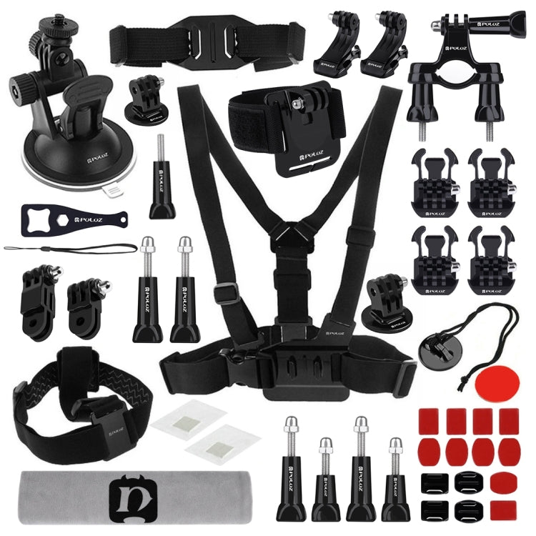 Kits combinados definitivos de accesorios PULUZ 45 en 1 (correa para el pecho + soporte con ventosa + brazos pivotantes de 3…
