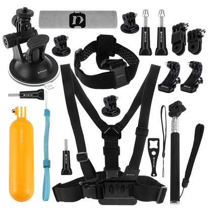 Kits combinados de accesorios PULUZ 20 en 1 (correa para el pecho + correa para la cabeza + soporte con ventosa + brazo pivo…