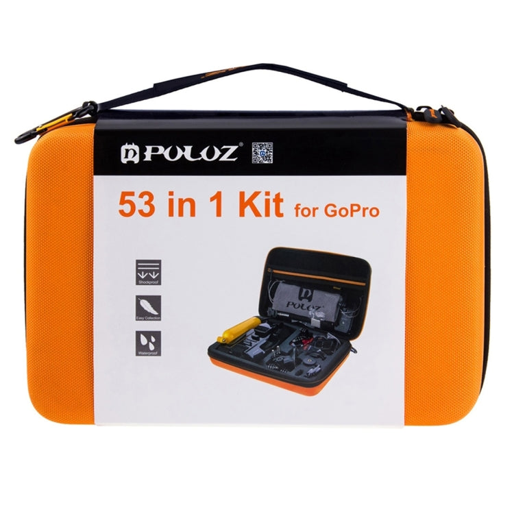 Kits Accesorios PULUZ 53 en 1 combinados Total Ultimate con estuche de EVA naranja (correa para el pecho + soporte con vento…