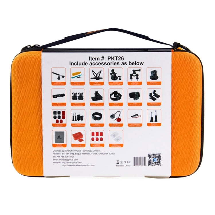 Kits Accesorios PULUZ 53 en 1 combinados Total Ultimate con estuche de EVA naranja (correa para el pecho + soporte con vento…