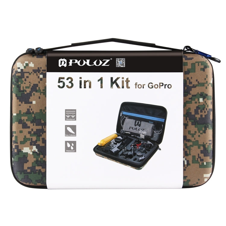 Kits Accesorios PULUZ 53 en 1 combinados Total Ultimate con estuche EVA de camuflaje (correa para el pecho + soporte con ven…