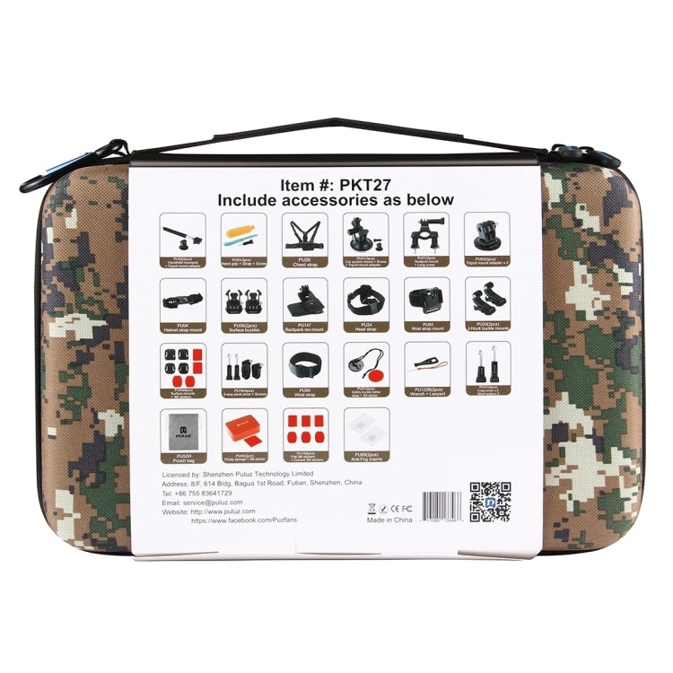 Kits Accesorios PULUZ 53 en 1 combinados Total Ultimate con estuche EVA de camuflaje (correa para el pecho + soporte con ven…
