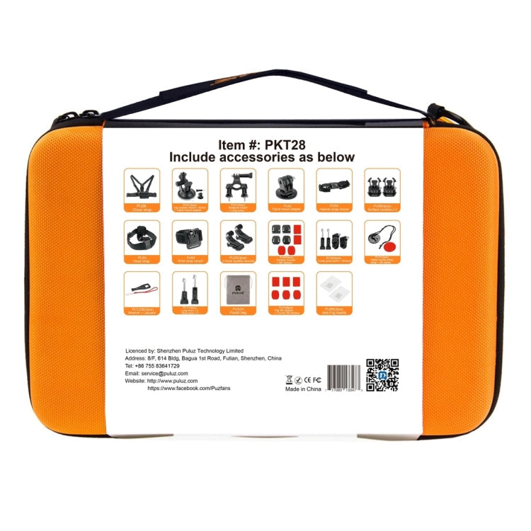 Kits combinados definitivos de accesorios PULUZ 45 en 1 con estuche de EVA naranja (correa para el pecho + soporte con vento…