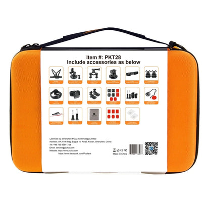 Kits combinados definitivos de accesorios PULUZ 45 en 1 con estuche de EVA naranja (correa para el pecho + soporte con vento…