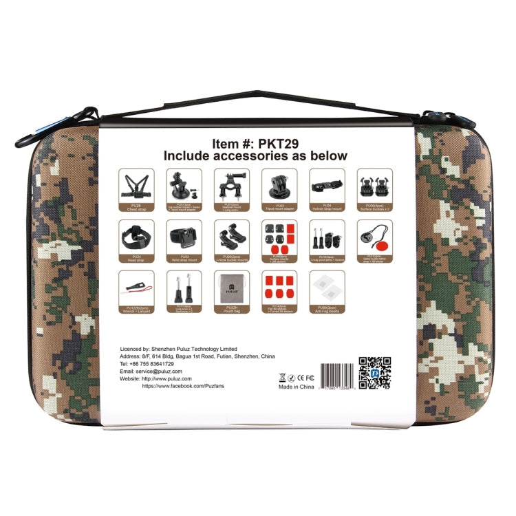 Kits combinados definitivos de accesorios PULUZ 45 en 1 con estuche EVA de camuflaje (correa para el pecho + soporte con ven…